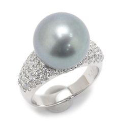 パールダイヤリング #15 K18WG ダイヤ1.10ct パール13.2mm