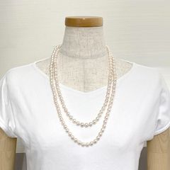 バロックパール ロングネックレス 125cm 約7～8mm 白 真珠 ホワイト系 2重 3重ツイスト パーティジュエリー【中古】