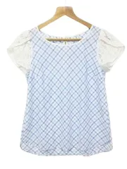 【送料無料】【新品】パウダーシュガーPOWDER SUGAR 大人可愛い 半袖 シフォンカットソー 袖花柄レース切替 チェック 水色 M ■L18993SSA18（2）6/21