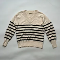 美品 カレンソロジー 長袖ニット Vネック ボーダー コットン レーヨン フリー