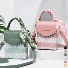 【新品・即日発送】ミニショルダーバッグ スカーフ付き 縦型 レディース チェック柄 ハンドバッグ 可愛い 韓国 ファッション