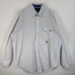 古着 90's/90年代 トミーヒルフィガー TOMMY HILFIGER 長袖シャツ グランパシャツ ロゴ 刺繍 ボタンダウン L  ホワイト系 チェック メンズ