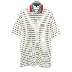 パーリーゲイツ 日本製 ボーダー柄 ゴルフ 半袖 ポロシャツ 2 ホワイト系 PEARLY GATES 鹿の子地 メンズ 古着 【240414】