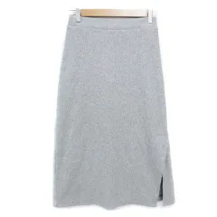 B&Y ユナイテッドアローズ BEAUTY&YOUTH ビューティー&ユース ニットスカート リブ フレアスカート ロング丈 総柄 スリット F グレー 黒 ブラック /FF38