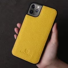 [HANATORA] iPhone11 Pro Max 本革ケース シュリンクカーフレザー スマホケース 黄色 レモン イエロー