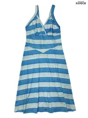 古着 花柄 ボーダー柄 膝丈 キャミソール ワンピース 青 水色 (otu2504094)