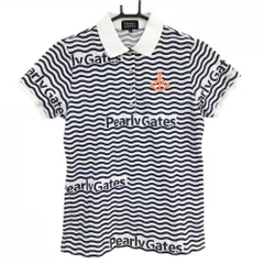 パーリーゲイツ 半袖ポロシャツ 白×ネイビー なみなみボーダー  レディース 1(M) ゴルフウェア PEARLY GATES