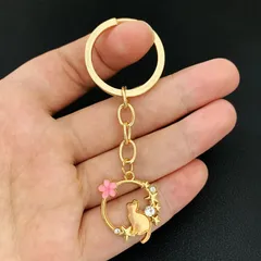 猫 桜 キーホルダー キーリング ピンク 花 影 フラワー キャット アニマル 金運 魔除け 邪気払い お揃い ギフト ペア 贈り物 贈りもの 新品