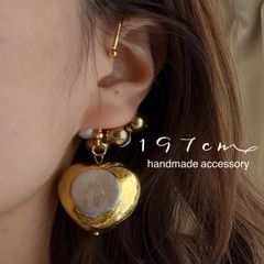 No.470】ブロンズ石とアクアテラジャスパーのハートイヤリング/ピアス