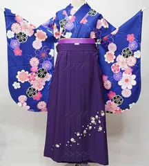 二尺袖 着物 袴フルセット 小紋柄 着物丈は着付けし易いショート丈 青色 袴変更可能 卒業式 NO41419