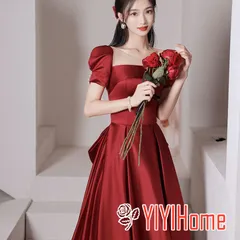 ウエディングドレス 二次会 前撮り 大きいサイズ 結婚式/二次会ドレス 海外挙式 ウェディングドレス ライトドレス 花嫁ドレス ロングドレス 後撮り 結婚式 スレンダードレス 半袖 ワンピース 宴会 司会者　ワインレッド