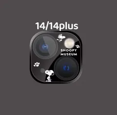 iphone14/14plusカメラフィルム 全面保護レンズカバー黒スヌーピー
