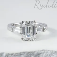 Pt950 2ct エメラルドカット ダイヤモンドリング ラボグロウンダイヤモンド オーダーメイドリング IGI鑑定書付き 誕生日記念日プレゼント 指輪 高級感 スリーストーンリング クラシック 華やかでエレガントな輝き プラチナ製 ダイヤリング