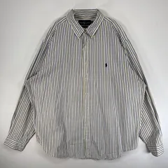 古着 ラルフローレン RALPH LAUREN 長袖シャツ ロゴ 刺繍 ストライプ 大きいサイズ 2XL  ブルー系 マルチカラー メンズ