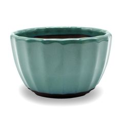【未使用】盆栽鉢 4号 菊型小鉢 緑色 織部釉 瀬戸焼 陶器 丸 約12センチ 山野草 観葉植物 アガベ 塊根 サボテン 小品 小さい 植木鉢 苔 うめきち盆栽用品店