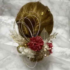 成人式　振袖前撮り 　髪飾り和玉ヘッドドレスヘッドパーツ　結婚式ウエディング　金箔水引　赤金