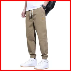 綿 ボトムス 黒 リラックス 調整紐 ウエストゴム アンクル丈 M~3XL 裾リブ 9分丈 大きいサイズ ゆったり ワークパンツ ずぼん パンツ ズボン かっこいい メンズ 無地 チノパン 人気 [Ｋａｙｉｙａｓｕ]