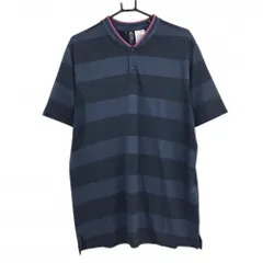 【美品】アディダス 半袖ポロシャツ ネイビー 太ボーダー スタンドカラー 袖下メッシュ  メンズ XL ゴルフウェア adidas