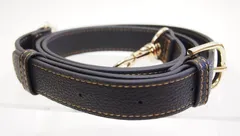 シュリンク合皮の2.3cm幅ショルダーストラップ ゴール金具 男女兼用 きれいめバッグにも合わせやすいチョコ（ステッチ：グレー）