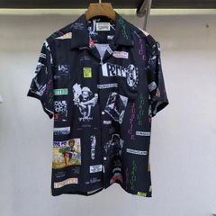 美品 チュウカタベタイ 中村杏子コラボ麻雀総柄シャツ オープンカラー