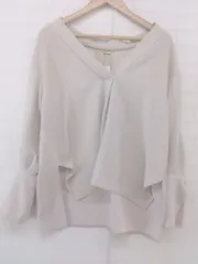 ◇ nano universe ナノユニバース Vネック 長袖 ブラウス カットソー サイズF ベージュ レディース E  【1302010031708】