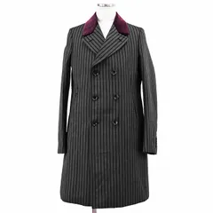 GUCCI グッチ コート ダブルブレスト ロゴ ボタン チョークストライプ ベロアカラー フルライニング ウール100% アウター メンズ サイズ 46 チャコール ブラック ダークパープル 灰色 黒 濃紫 イタリア製のサムネイル