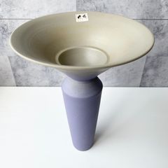 池坊 変形花器 花瓶 陶器 焼物 フラワーベース 灰色 紫 華道 生け花