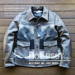 最高峰カウハイド アメカジ メンズ  革ジャン デザイナーズ ナバホ柄 イタリアンオイルレザージャケット 牛革