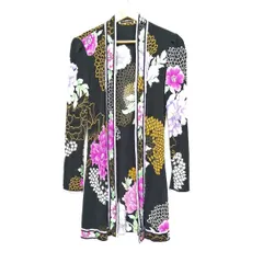 LEONARD - 27f20-2 大きいサイズ LEONARD SPORT レオナール 美しい花柄プリント切替 コットンニットカーディガン ボレロ 羽織り 0588611 サイズ44 ネイビー レディース 日本製 LEONARD - 27f20-2 大きいサイズ LEONARD SPORT レオナール