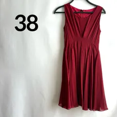 ワンピースドレス赤レッドノースリーブフレア無地高級感上品シンプル38M