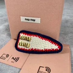 【極美品】MIU MIU ミュウミュウ Crochet Hair Clip ロゴ 編み込み RFID ヘアクリップのサムネイル
