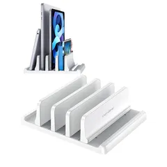 VAYDEERノートパソコンスタンド 縦置きノートpc スタンド 3台収納 ホルダー幅調整可能 ABS樹脂製 for タブレット/ipad/Surface/MacBook Pro Air 縦置き用 -白 0