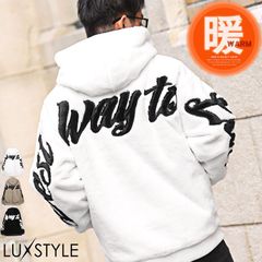 ファージャケット メンズ ブルゾン フェイクファー ビッグシルエット【バックロゴストレートラインファージャケット】ジャケット アウター フード バックロゴ アップリケ もこもこ 暖か 厚手 防寒 秋冬 ストリート 韓国 aa-2857