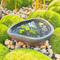 水鉢 石 メダカ鉢 めだか 大型 おしゃれ 庭 つくばい 手水鉢 蹲 睡蓮鉢 金魚鉢 水盤 鉢 坪庭 ガーデニング 和風  53.5×45×15.5cm 26kg (19)
