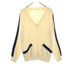 THANE 80s ヴィンテージ デザイン 長袖 Vネック トレーナー M アイボリー メンズ 古着 【240117】