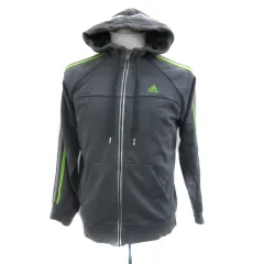 アディダス adidas スポーツウェア ジャケット パーカー ミドル丈 ジップアップ ロゴ刺繡 M マルチカラー グレー /YS38