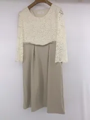 ◇ Sweet Mommy レース 切替 マタニティ 八分袖 膝丈 ワンピース サイズM ライトベージュ グレージュ系 レディース P  【1307040016589】