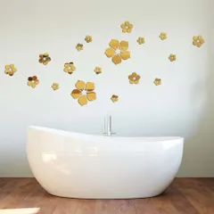 【貼るだけ お部屋が華やぐ鏡の花】ウォールステッカー ミラー 花 セット はがせる 壁紙シール アクリルミラー おしゃれ 賃貸 OK インテリア 飾り 壁 シール 玄関 トイレ _cのサムネイル