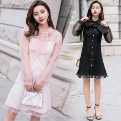 ワンピース フレアワンピース 膝丈 ひざ丈 袖あり 長袖 ボリューム袖 フレア セミフレア Aライン レース 刺繍 チュール シフォン フリル リボン 透け感 シースルー かわいい 大人可愛い きれいめ 大人 上品 おしゃれ 大人女子 こなれ感 ラブリー キュ