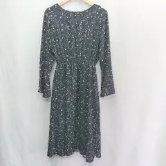 ◇ ⊂ KBF+ ケービーエフプラス 総柄 長袖 ロング丈 ワンピース サイズOne ブラック ホワイト レディース E  【1503060008546】