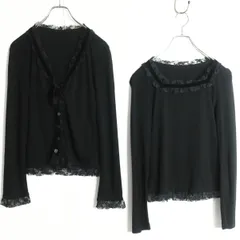 【美品】インゲボルグ★二点セット！カーディガン&半袖カットソー サイズS 黒系 お花の刺繍付きチュールレース♪z15545