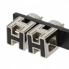 美品 HERMES エルメス カージュドアッシュ Hキューブ ピアス ブラック シルバーカラー メンズ レディース 古着 中古 USED