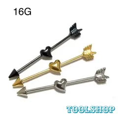 23：インダストリアル 【ハートアロー】 ボディピアス ロングバーベル ストレートバーベル ハート アロー ハート 矢 16G 可愛い おしゃれ