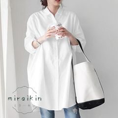 【送料無料】ロングシャツ レディース 春 夏 春夏 黒 白 シャツ ブラウス オーバーサイズ 長袖 体型カバー カーキ ブラック ホワイト カジ【新作登場】ZZ520