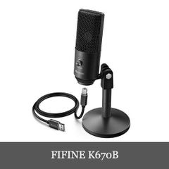 FIFINE K670B USBマイク コンデンサーマイク 単一指向性 マイクスタンド高さ調節可能 ABタイプ Windows/Mac/PS4 ブラックカラー