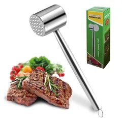 ミートハンマー 肉たたき 肉叩き 丸型 安全 防錆 ステンレススチール 両面ミートハンマー 丸型 ステンレス 肉叩き 肉筋切り器 多機能ハンマー 省力化用 キッチン用品（シルバー）