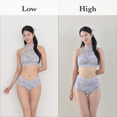 【5月21日まで！】Flower Garden Set（フラワーガーデンセット）ハイパンツ ローパンツ｜FORALL polewear（フォーオール）Sora Grey（ソラグレイ／青／ブルー／ライト）ポールダンスウェア　エアリアル　レッスン着　韓国　水着