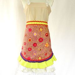 花柄エプロン黄色(ce-03)／フラメンコ・ダンス・衣装小物・エプロン・スカート