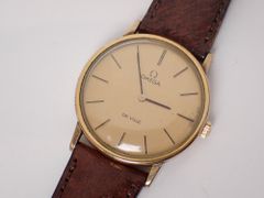 稼働品 OMEGA(オメガ) デヴィル GP/革 手巻 現状 動作精度保証なし デビル 金メッキ レザーベルト メンズ ゴールド