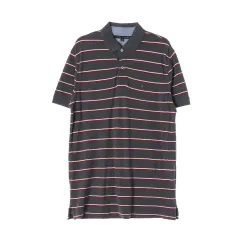 L Tommy Hilfiger(トミーヒルフィガー) チャコールグレー レッド ストライプ 半袖 ポロTシャツ ポロ Tシャツ